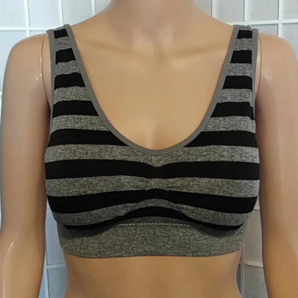 CMX Get‎ Moving Striped Sports Bra Tank Top Women's S M Gray Black